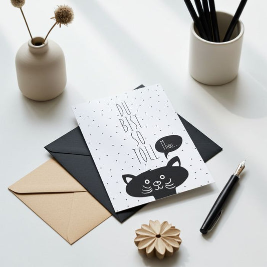 Grusskarte mit Briefumschlag – Du bist so toll Miau, als Geschenk für einen lieben Menschen zum aufmuntern.