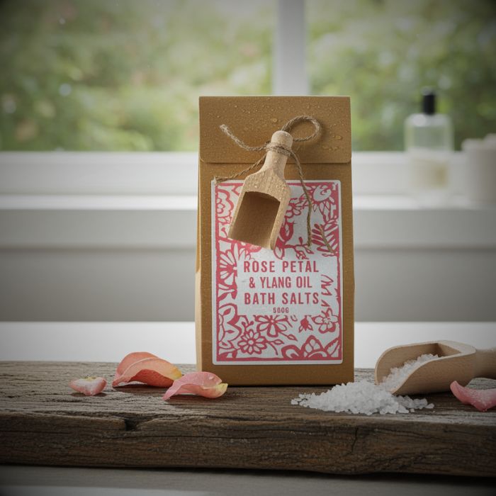 Agnes & Cat Badesalz Ylang & Rose Himalaya – 500g Geschenkbox mit Holzlöffel in Bad Ambiente
