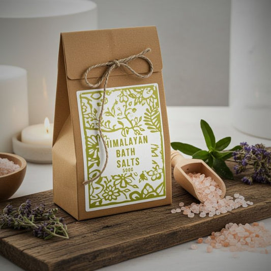 Agnes & Cat Badesalz Himalaya 500 g – naturreines Kristallsalz mit Holzlöffel in Bad Ambiente