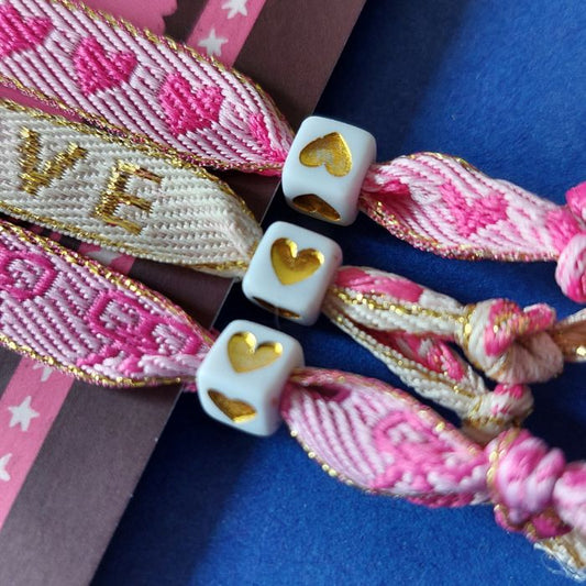 Armband Set Love Herz Schleifen Textband Grußkarte Bio handgefertigt Mekea