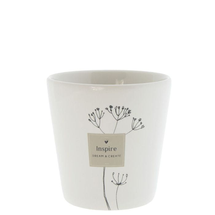 Bastion Collections Becher Inspire dream & create in Weiss mit schwarzem Schriftzug – Vorderansicht