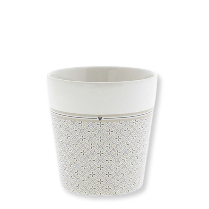 Bastion Collections Steinzeug Becher Little Mosaic in Weiss mit schwarzem Mosaik-Muster – Vorderansicht