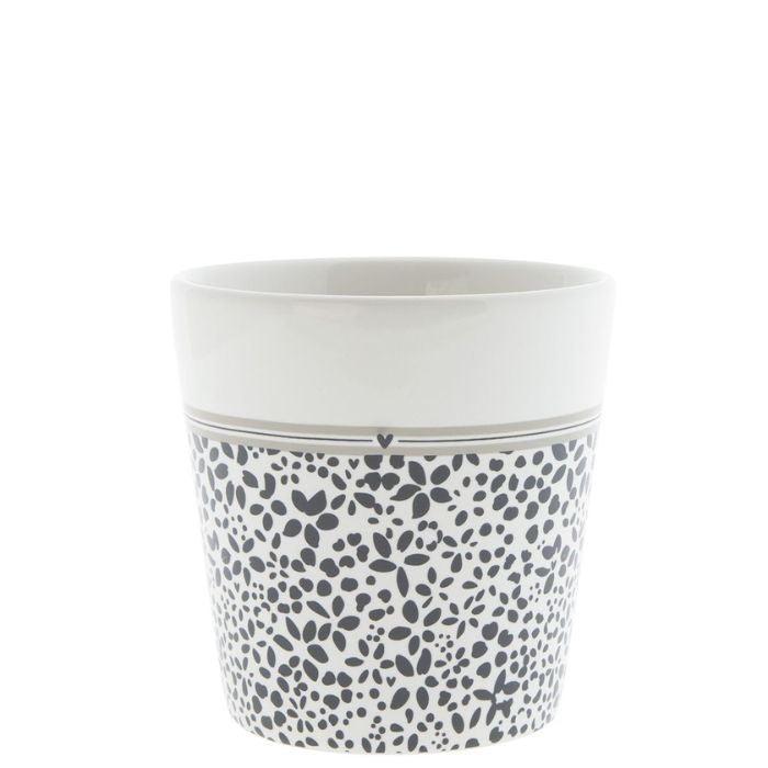 Bastion Collections Becher Wild Flower in Weiss mit schwarzem Blumenmuster – Vorderansicht