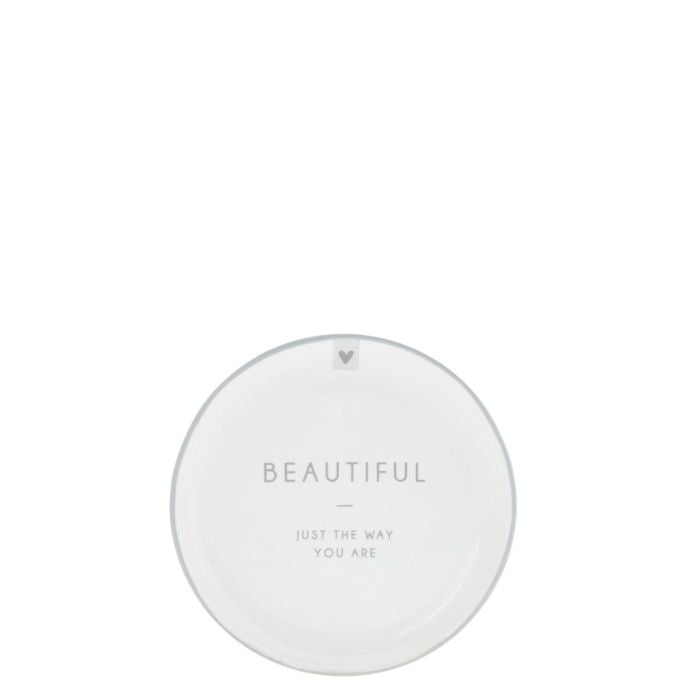Bastion Collections Beistellteller Weiss mit Schriftzug „Beautiful just the way you are“ – Vorderansicht