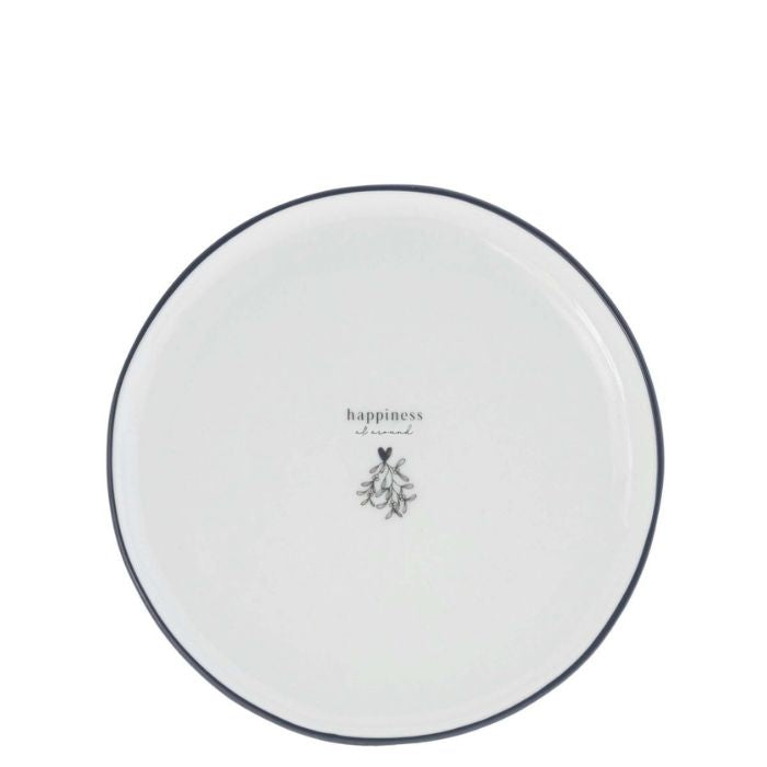 Bastion Collections Dessertteller Weiss mit Schriftzug „Happiness“ – Vorderansicht