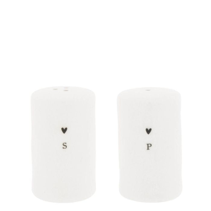 Salz & Pfeffer Set Bastion Collections Weiss Herz, Geschirr aus Steinzeug