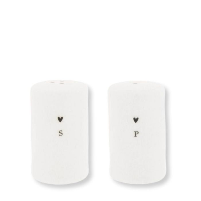 Bastion Collections Salz & Pfeffer Streuer Weiss mit Herz, Geschirr aus Steinzeug