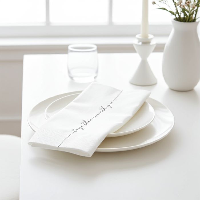 Detailansicht Bastion Collections Servietten Rückseite „Together with you“ Ambiente Stimmung