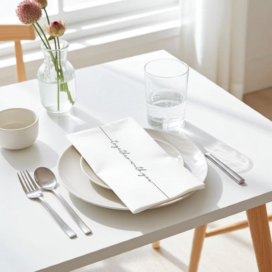 Detailansicht Bastion Collections Servietten Rückseite „Together with you“ Ambiente Stimmung