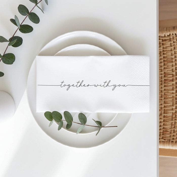 Detailansicht Bastion Collections Servietten Rückseite „Together with you“ Ambiente Stimmung