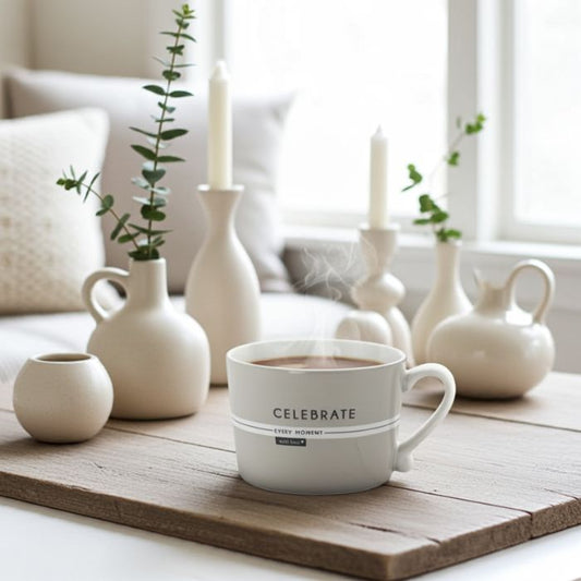Bastion Collections Tasse Celebrate every moment - Ambiente Stimmung mit Kerzen und Vasen