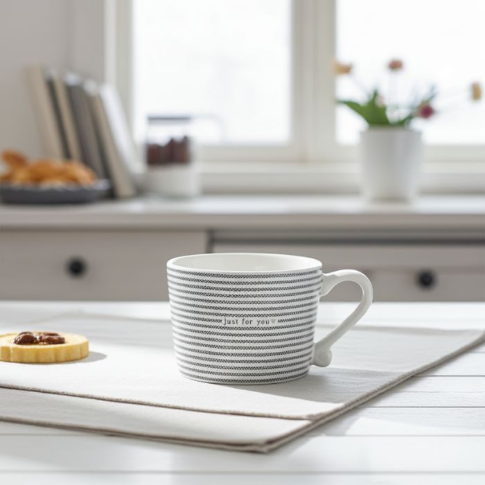 Bastion Collections Tasse Stripes Just for You in Weiss mit schwarzer Schrift und Streifen – Ambiente