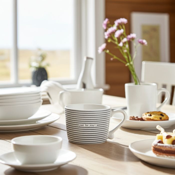 Bastion Collections Tasse Stripes Just for You in Weiss mit schwarzer Schrift und Streifen – Ambiente