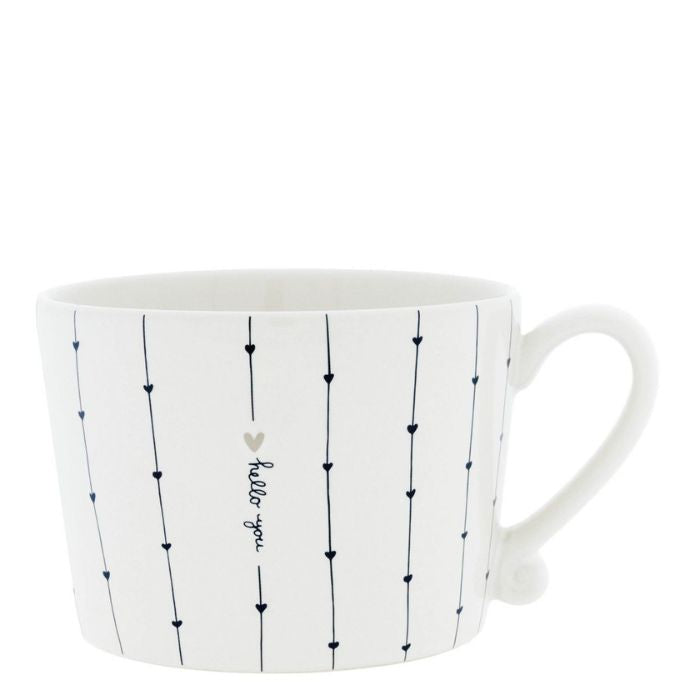 Bastion Collections Tasse Weiss mit „Hello You“ und Herz-Girlanden – Vorderansicht