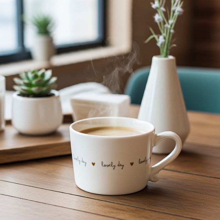 Bastion Collections kleine Tasse Weiss „Lovely Day“ dekorativ in Szene gestellt
