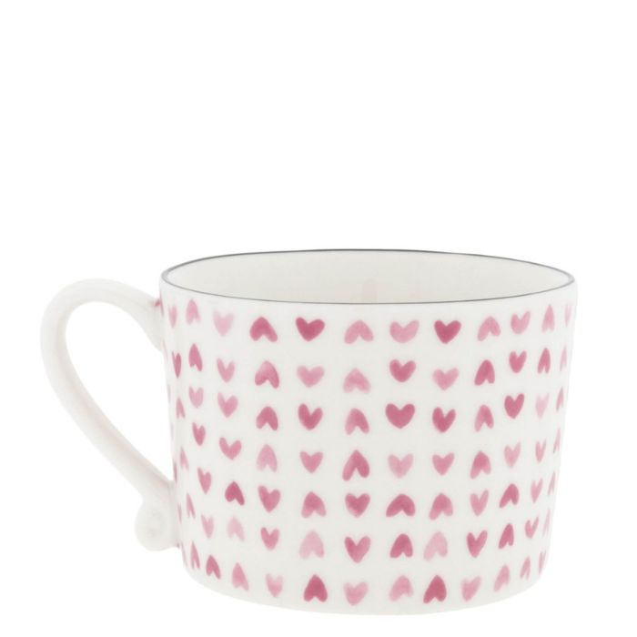 Detailansicht der Bastion Collections Tasse Weiss mit rosa Herzen