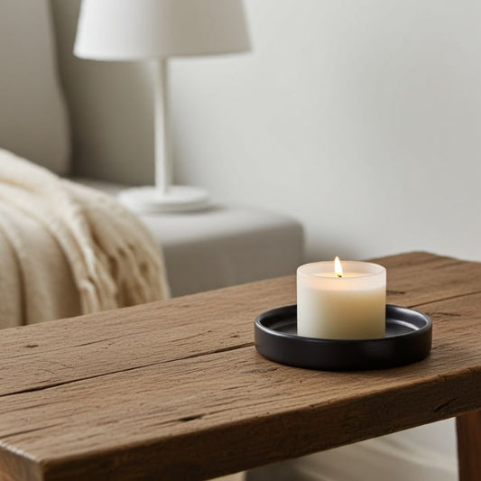 Bastion Collections Tablett rund Matt Schwarz – Ambiente mit Kerze