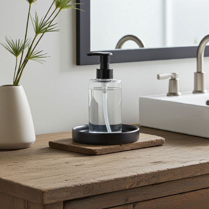 Bastion Collections Tablett rund Matt Schwarz – Ambiente mit Handseife