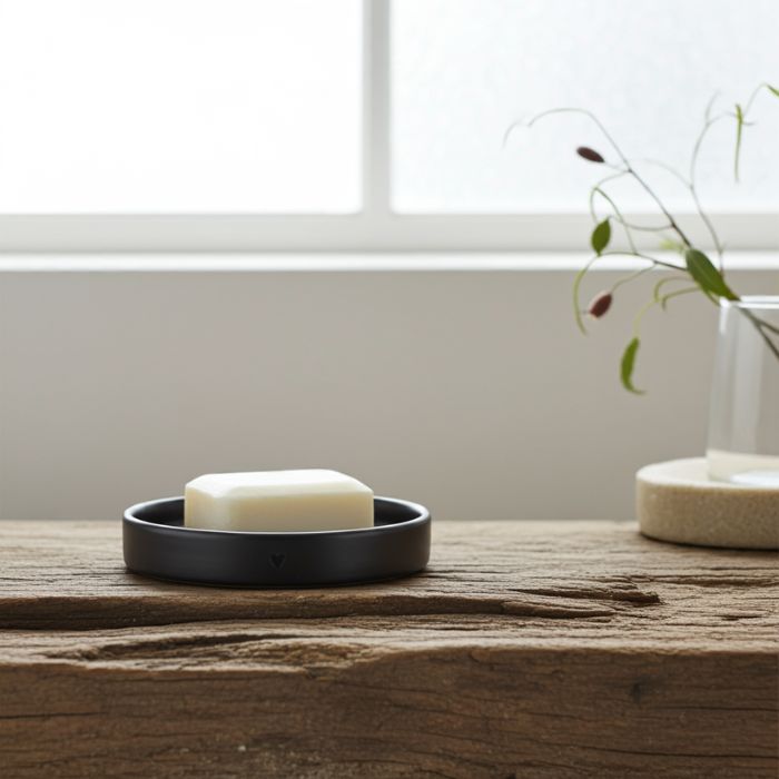 Bastion Collections Tablett rund Matt Schwarz – Ambiente mit Handseife
