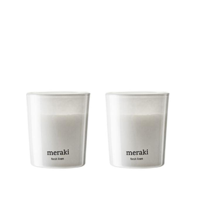 Meraki Duftkerze Fresh Linen im weißen Glasbehälter