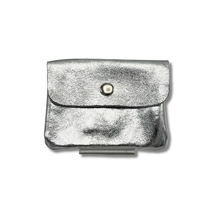 Kleine Leder-Geldbörse aus Italien in Silber – Frontansicht