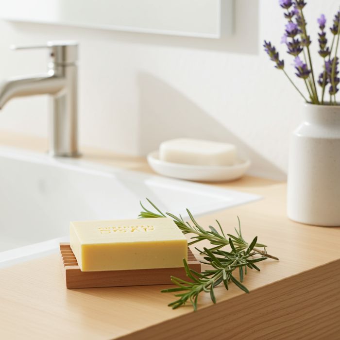 Handgemachte Aromaseife von Greenman – vegan & erfrischend - Badezimmer Ambiente
