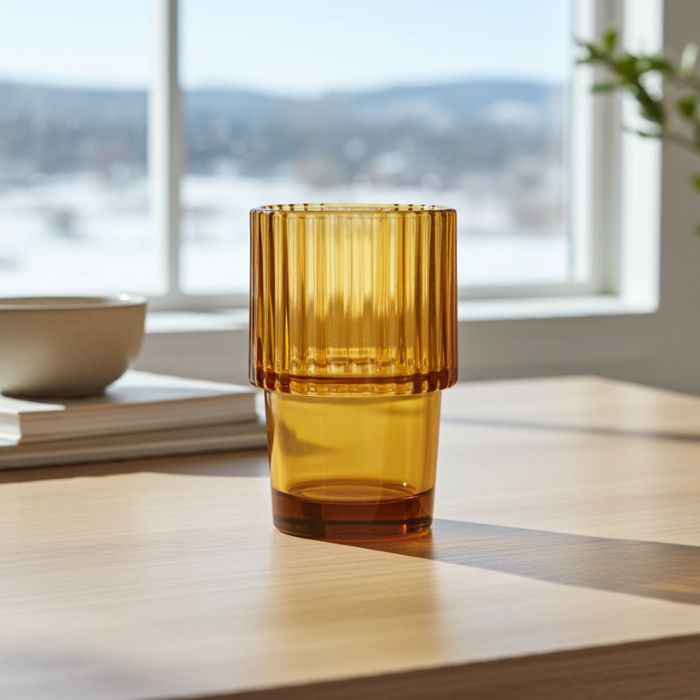 Stapelbare House Doctor Gläser Rills in Amber-bernsteinfarbener Optik Detailansicht