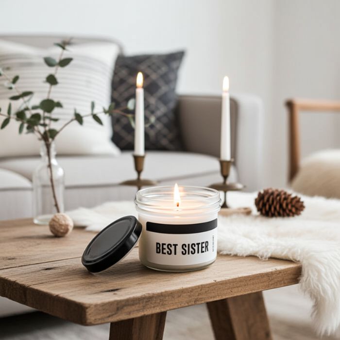 Statement Kerze im Glas – Best Sister in Ambiente Stimmung