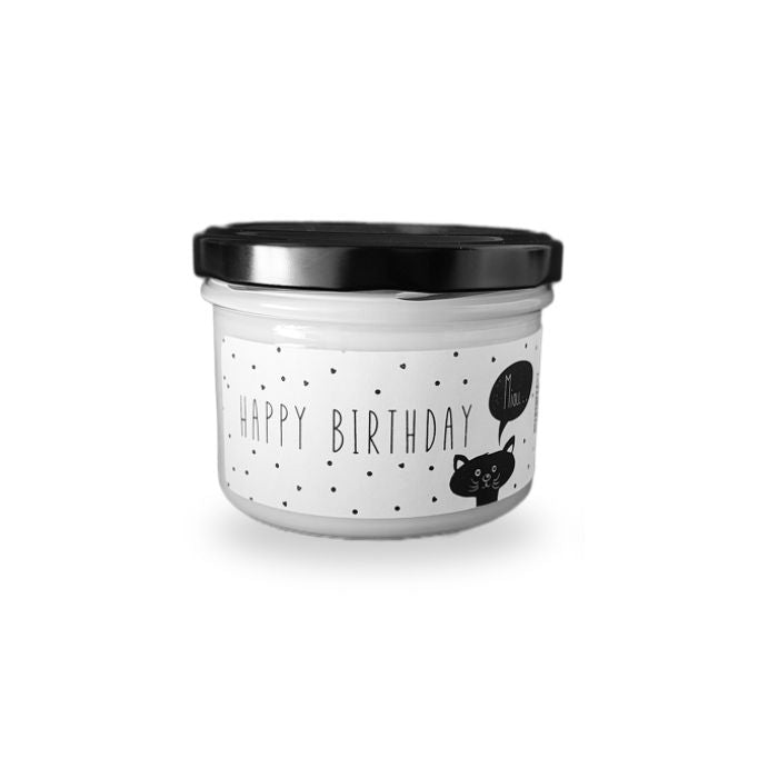 Statement Kerze im Glas – Happy Birthday Miau