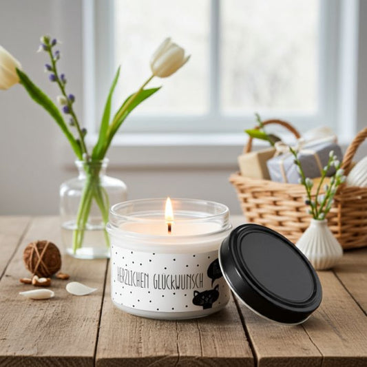 Statement Kerze im Glas – Herzlichen Glückwunsch mit Frühlingsstimmung