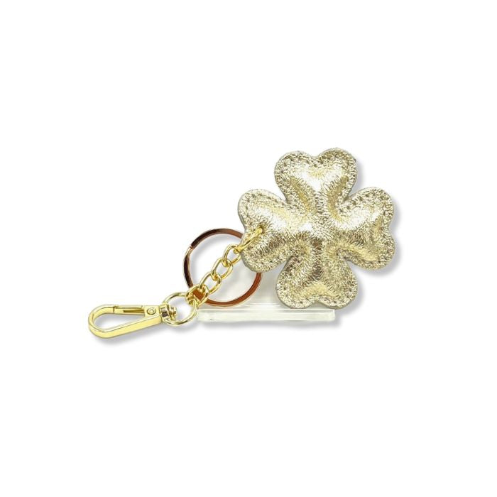 Leder-Schlüsselanhänger Glücksklee aus Italien in Gold mit goldfarbenem Schlüsselring