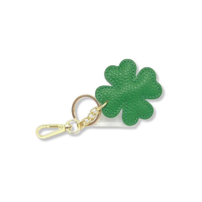 Leder-Schlüsselanhänger Glücksklee aus Italien in Grün mit goldfarbenem Schlüsselring