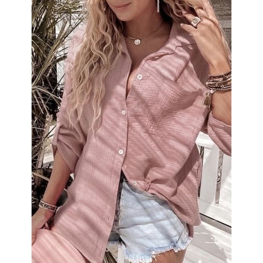 Mekea Musselin Bluse altrosa langarm Oversize Schnitt - locker & lässig.