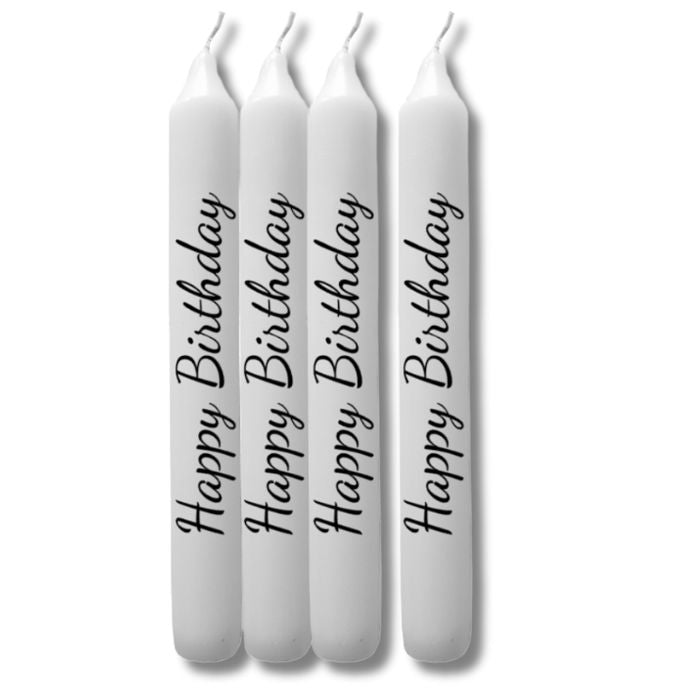 Stabkerze Happy Birthday Weiß 21 cm handveredelt Mekea
