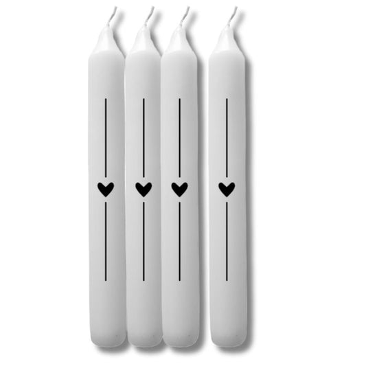 Mekea Stabkerze Herzlinie Weiß 21 cm handveredelt