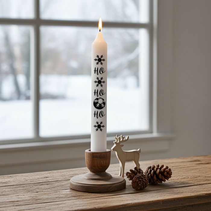 Stabkerze HO HO HO im Adventskranz mit Lichterglanz