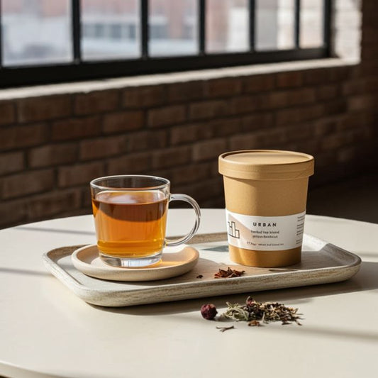 Atmosphärebild mit rhoeco Kräutertee Urban für nachhaltigen Genuss