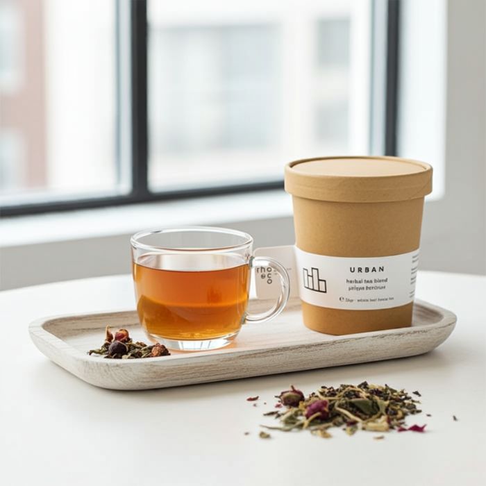 Atmosphärebild mit rhoeco Kräutertee Urban für nachhaltigen Genuss