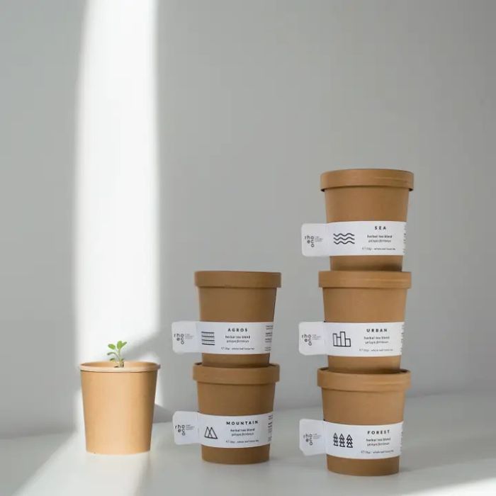 Nachhaltige Verpackung von rhoeco mit pflanzbarem Behälter