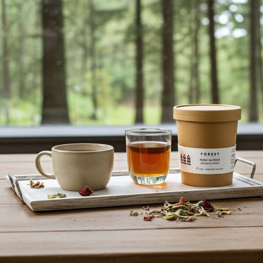 Atmosphärebild mit rhoeco Kräutertees Forest für nachhaltigen Genuss