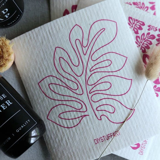 Schwammtücher Fallende Blätter mit pinkem Aufdruck – Nachhaltige Küchentücher