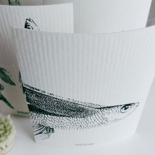 Schwammtücher mit Fischen – Nachhaltige Tücher für die Küche im Siebdruck