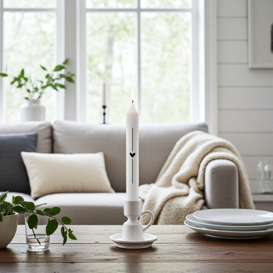 Mekea Stabkerze Herzlinie Weiß 21 cm handveredelt Ambiente Bild