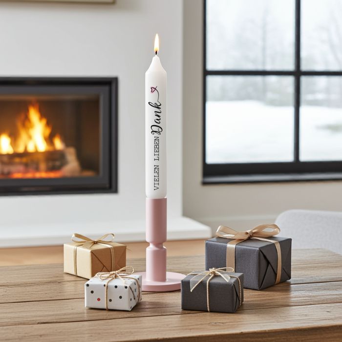Stabkerze Vielen lieben Dank Weiß 21 cm handveredelt Mekea - Ambiente Stimmung mit kleinen Geschenken