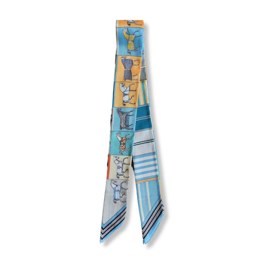 Twilly Bandana Pferd Hellblau Beige Gelb schmaler Seidenschal Stil Mekea