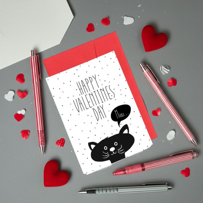 Grusskarte – Happy Valentine’s Day Miau - für einen lieben Menschen