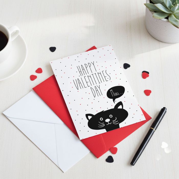 Grusskarte – Happy Valentine’s Day Miau - für einen lieben Menschen