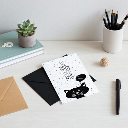 Grusskarte mit Briefumschlag – Sei einzig nicht artig Miau zur Aufmunterung als kleine Gruss