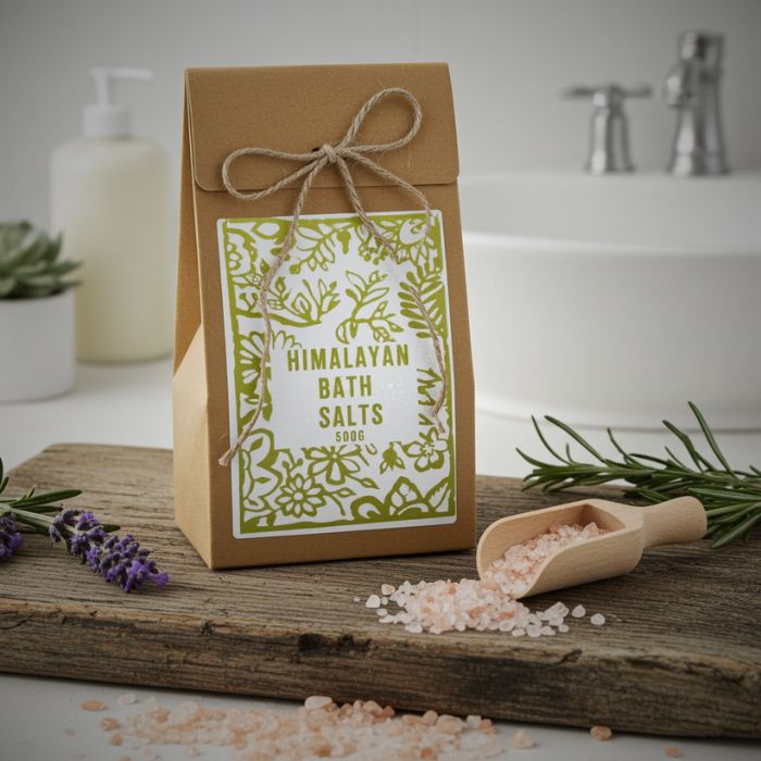 Agnes & Cat Badesalz Himalaya 500 g – naturreines Kristallsalz mit Holzlöffel in Bad Ambiente