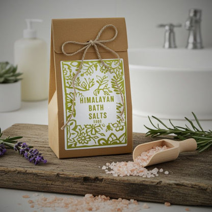 Agnes & Cat Badesalz Himalaya 500 g – naturreines Kristallsalz mit Holzlöffel in Bad Ambiente